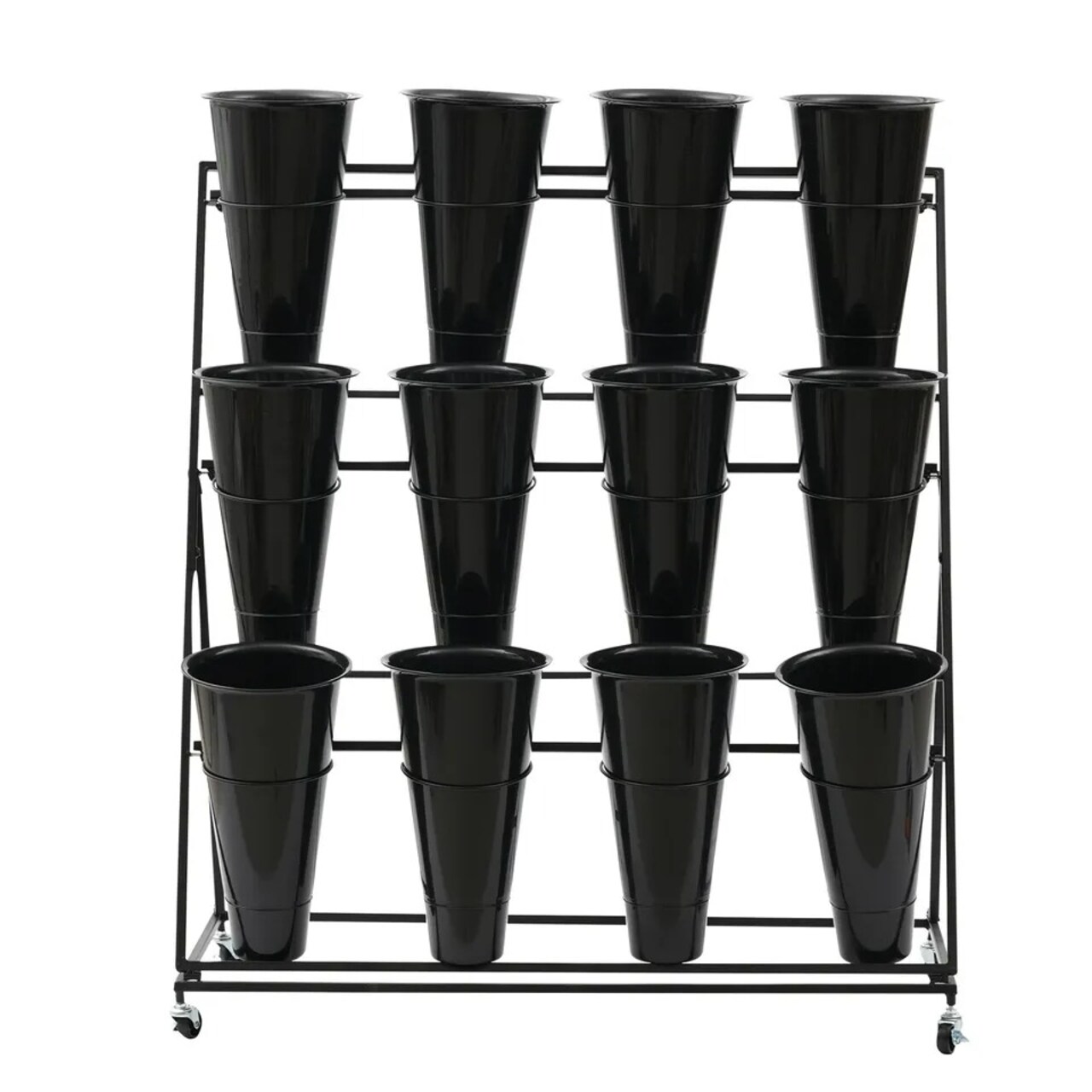 3-Tier Flower Display Stand Plants Shelf Display Rack W/ 12 Buckets Garden Patio